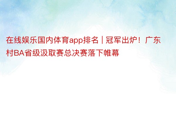 在线娱乐国内体育app排名 | 冠军出炉！广东村BA省级汲取赛总决赛落下帷幕