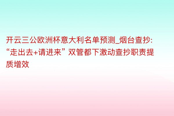 开云三公欧洲杯意大利名单预测_烟台查抄: “走出去+请进来” 双管都下激动查抄职责提质增效