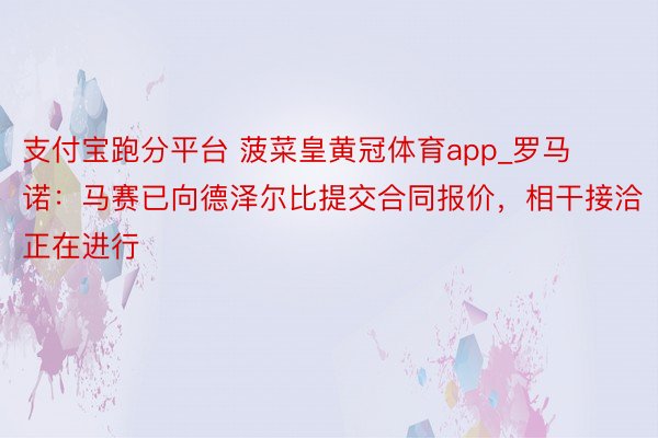 支付宝跑分平台 菠菜皇黄冠体育app_罗马诺：马赛已向德泽尔比提交合同报价，相干接洽正在进行