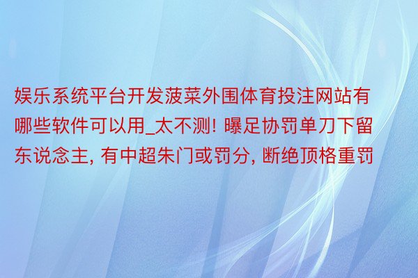 娱乐系统平台开发菠菜外围体育投注网站有哪些软件可以用_太不测! 曝足协罚单刀下留东说念主, 有中超朱门或罚分, 断绝顶格重罚