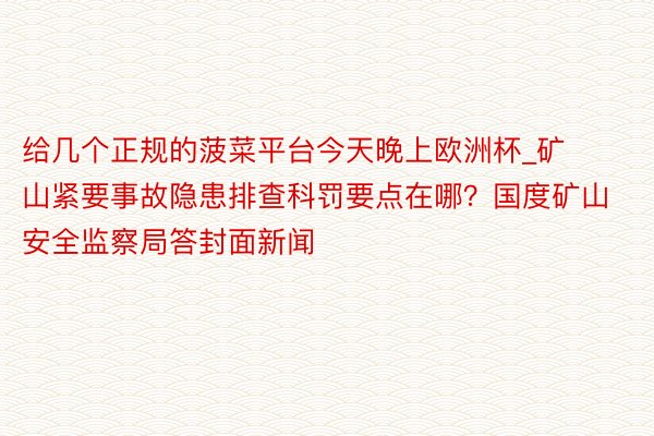 给几个正规的菠菜平台今天晚上欧洲杯_矿山紧要事故隐患排查科罚要点在哪？国度矿山安全监察局答封面新闻