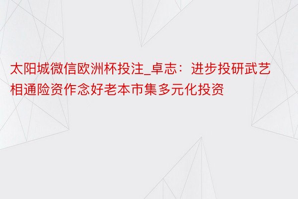 太阳城微信欧洲杯投注_卓志：进步投研武艺 相通险资作念好老本市集多元化投资